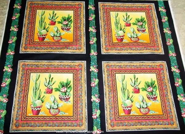 Cactus Southwest Pottery 4 Fabric Panels
